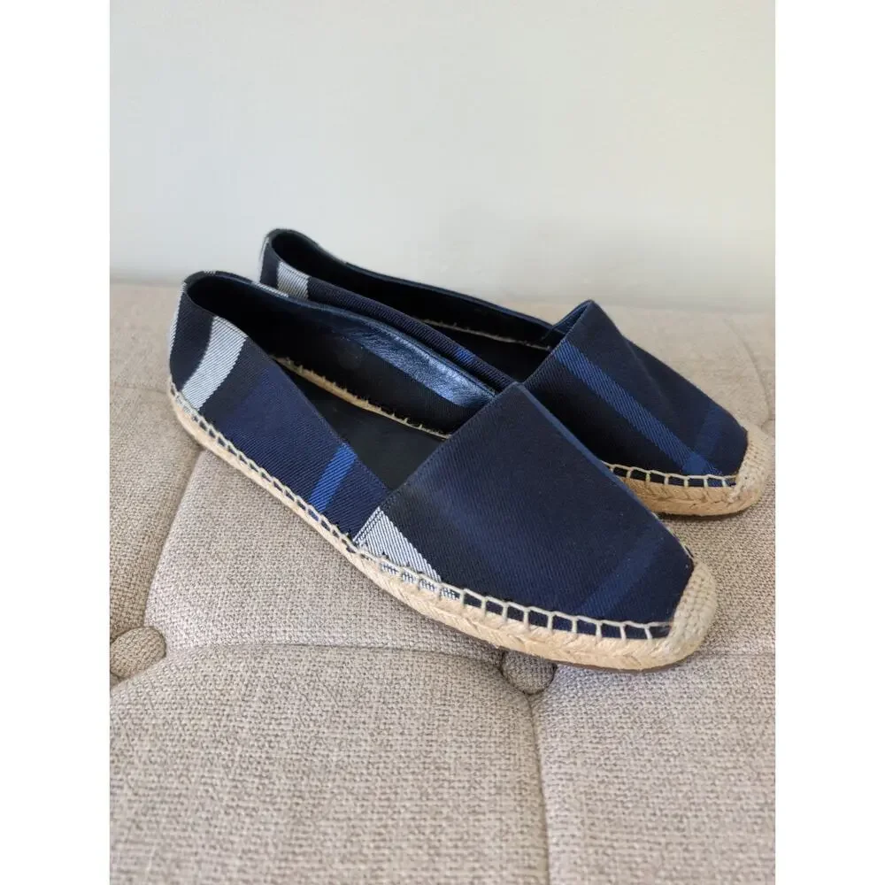 Burberry Hodgeson Canvas Check Espadrilles in Indigo size 38.5